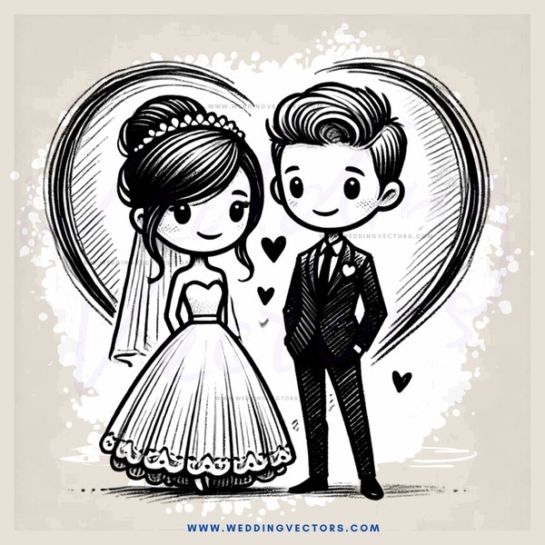 engagement picture of bride and groom with heart decorations