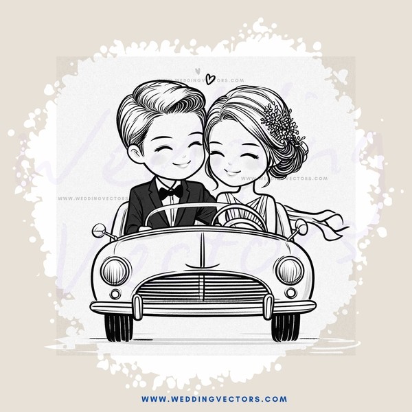 a cartoon car ride with two people