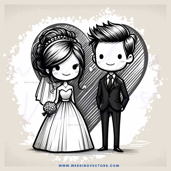 a bride and groom holding hands inside a heart shape