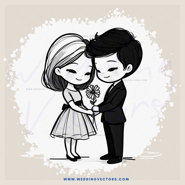 a couple embracing with flowers