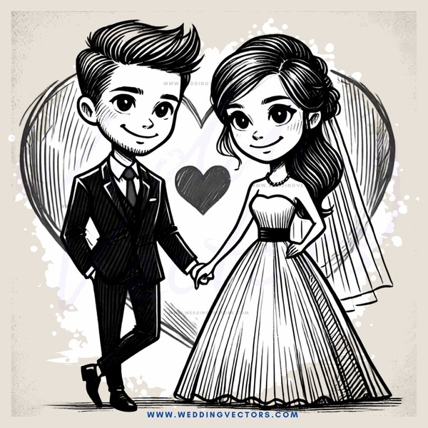 a couple in black and white cartoon style