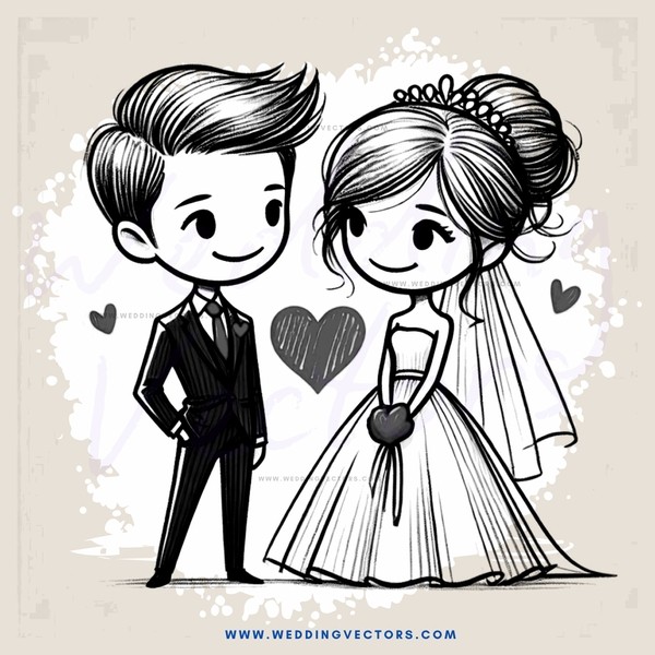a wedding illustration in black and white