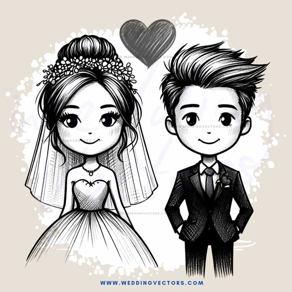 a bride and groom cartoon
