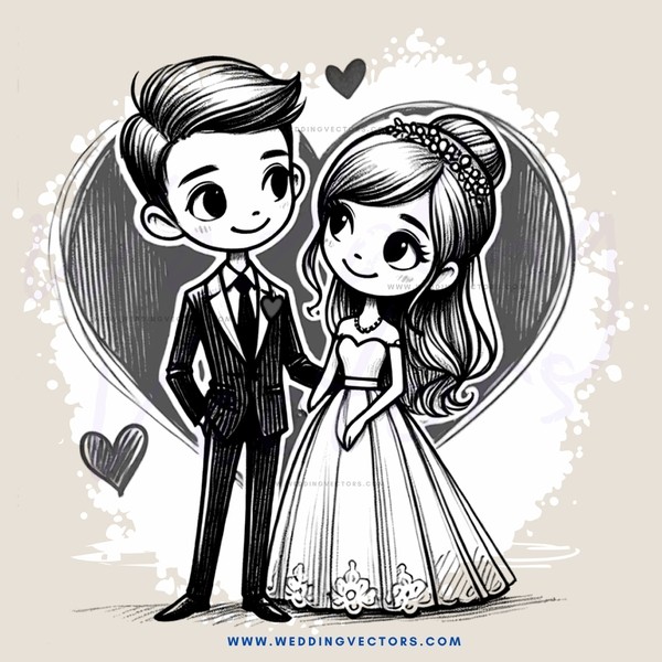 wedding couple cartoon drawing