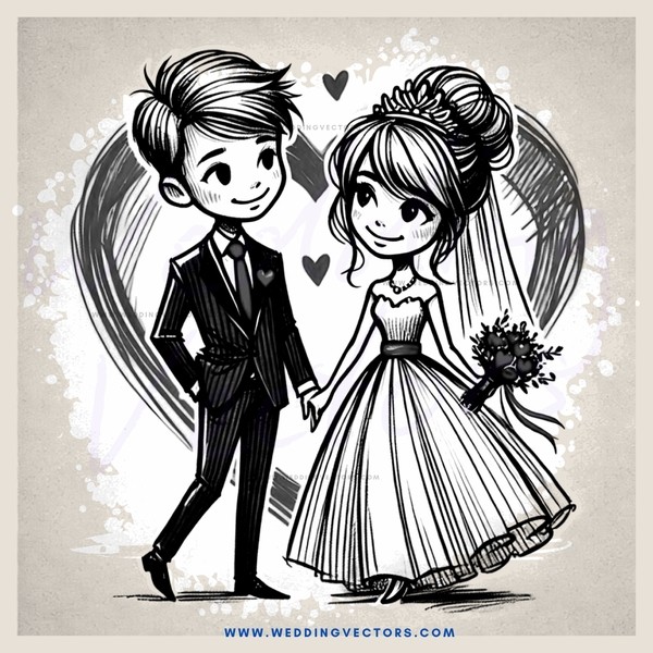 engaged couple cartoon