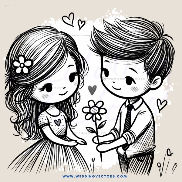 a boy and girl holding a flower together