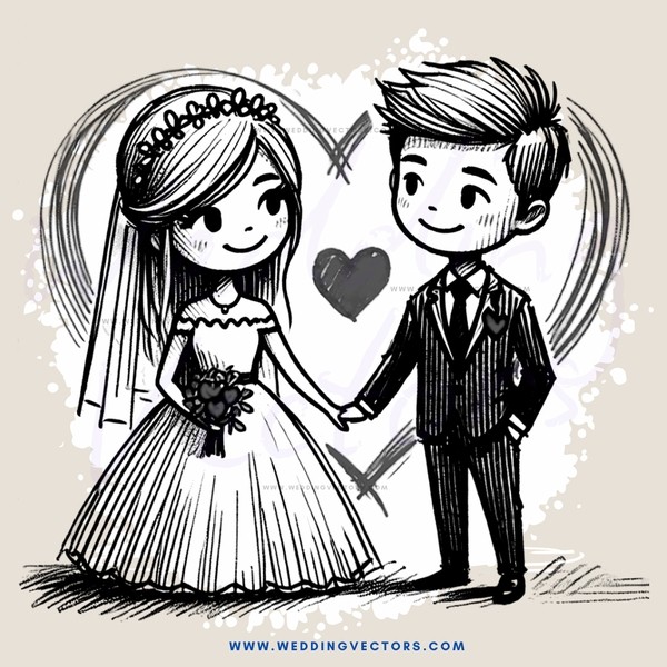 wedding bride and groom cartoon