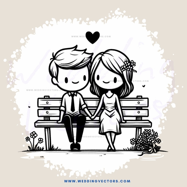 a young couple sitting on a bench with flowers in their hands