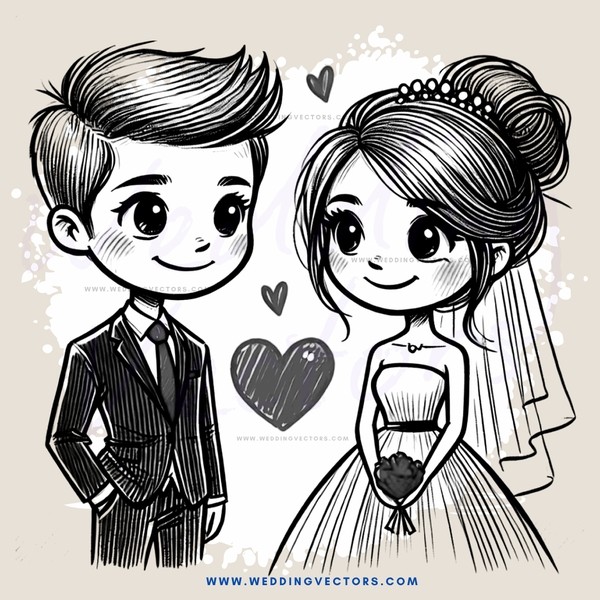 a bride and groom in black and white
