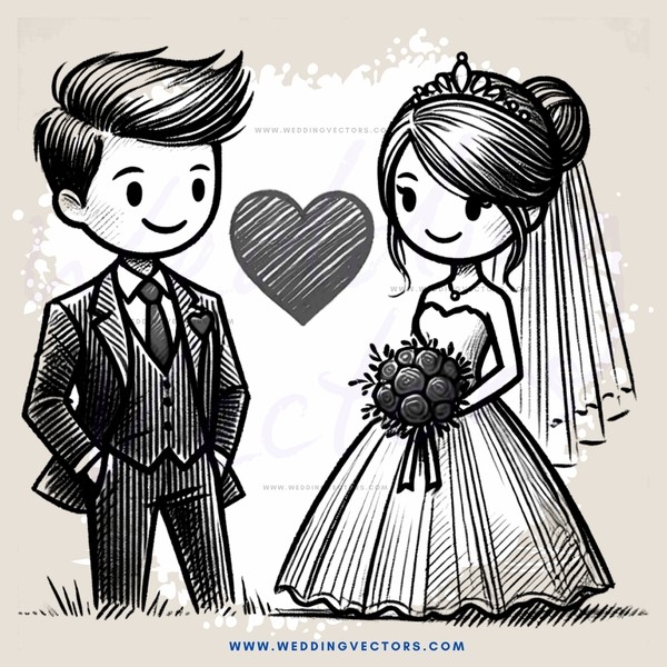 bride and groom with heart