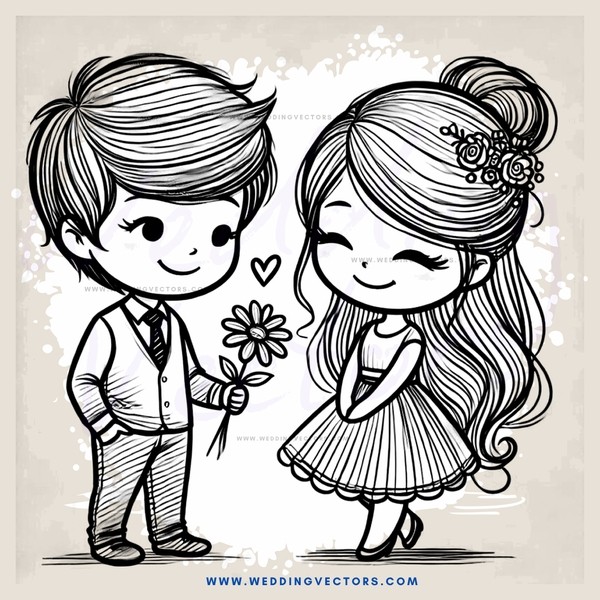 lovers in black and white cartoon