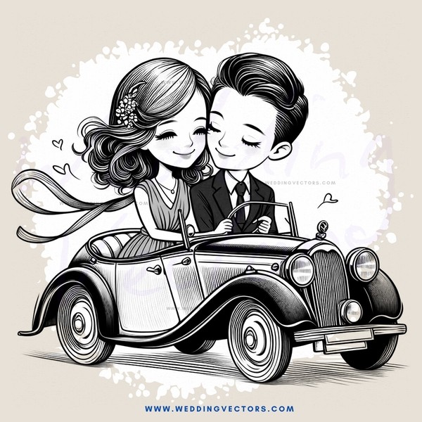 a couple in a vintage car