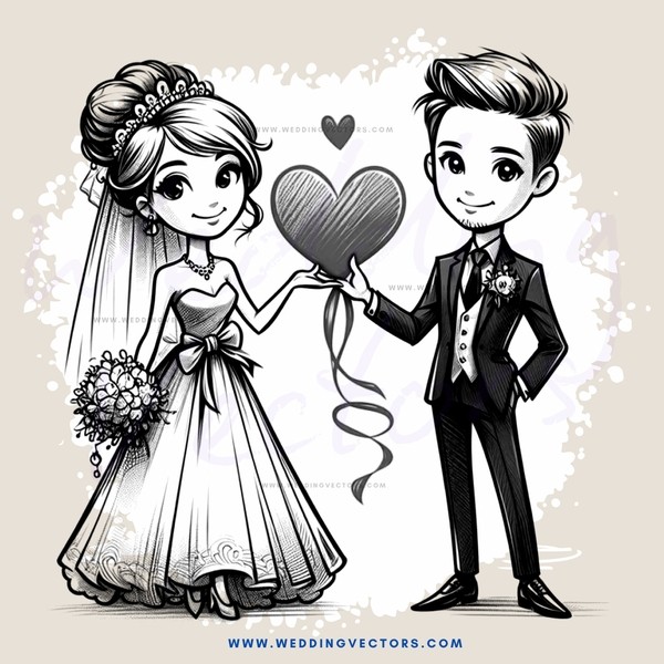 a bride and groom in black and white