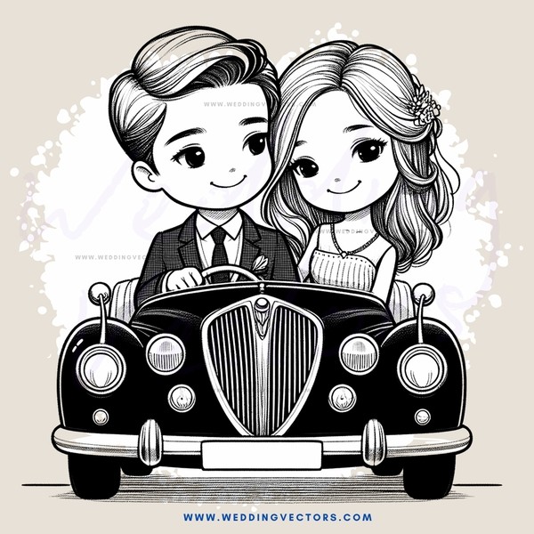 a couple in black and white photo with car