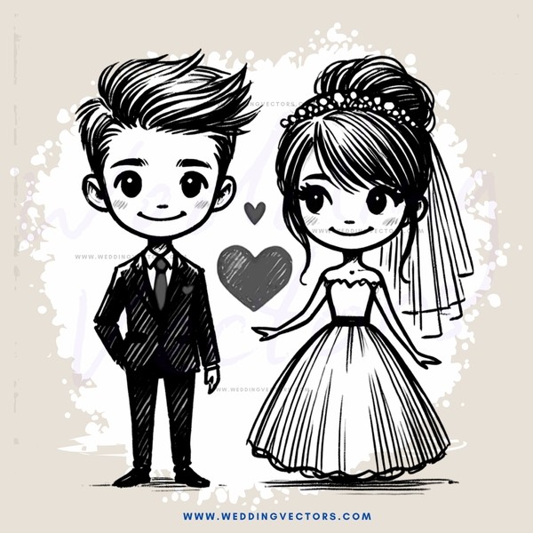 a bride and groom with heart emoji