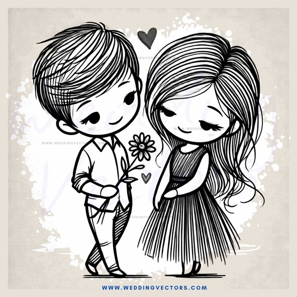 a boy and girl holding a flower