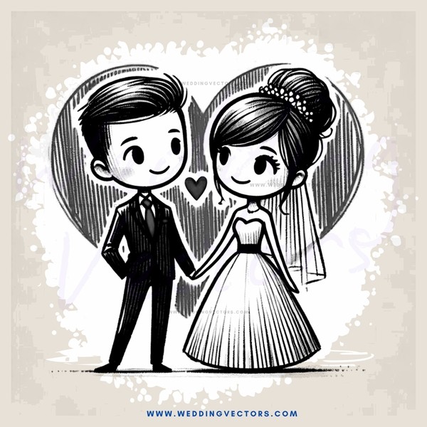 a happy couple in wedding attire