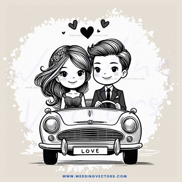 a couple driving in a vintage car