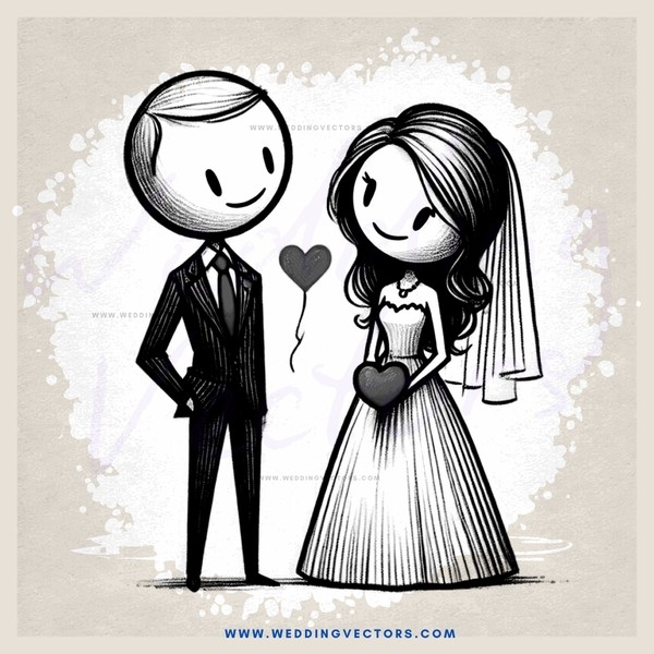 wedding gift tag with black and white line art style
