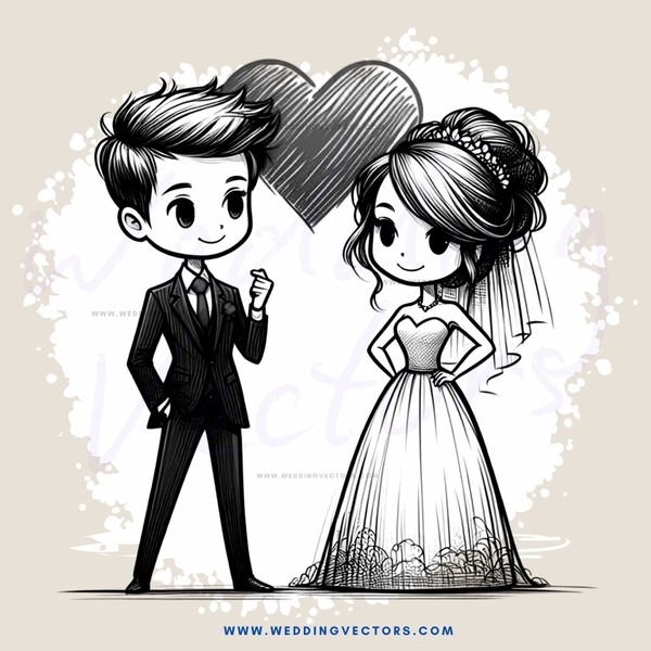 a bride and groom with their hands on their hips