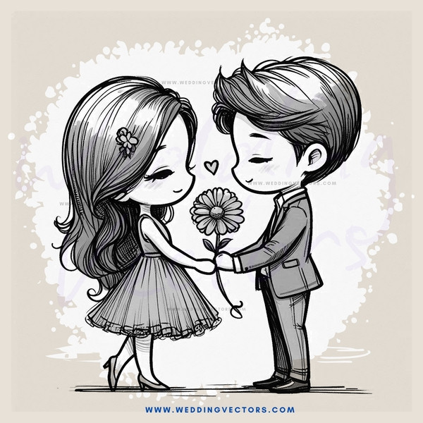 a couple exchanging love with flowers