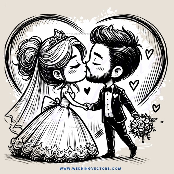 a bride and groom kissing
