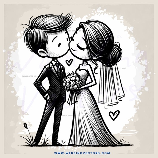 a bride and groom in black and white