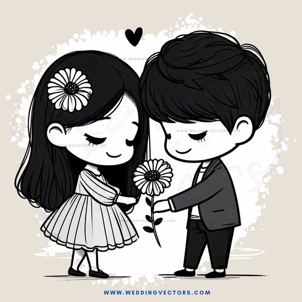 a boy and girl holding hands with flowers