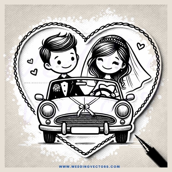 a black and white wedding caricature illustration