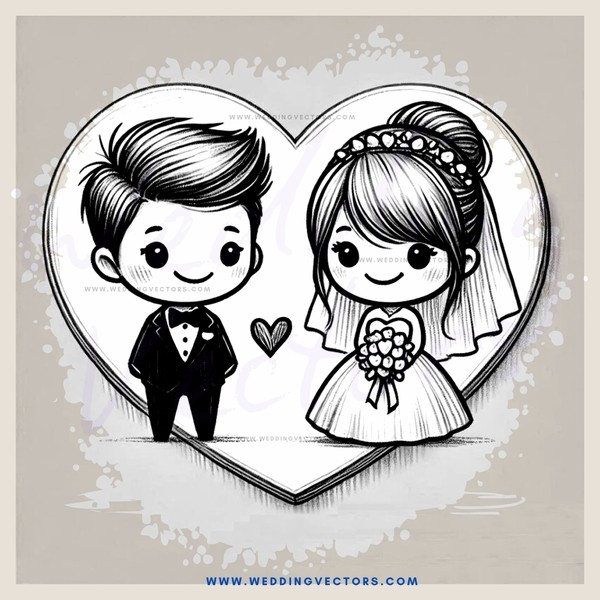 bride & groom in heart shaped frame
