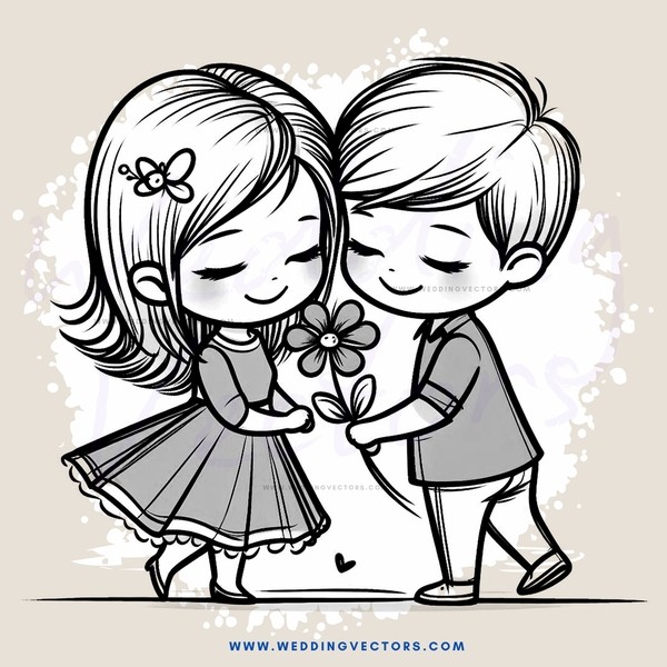 two kids hugging with flowers