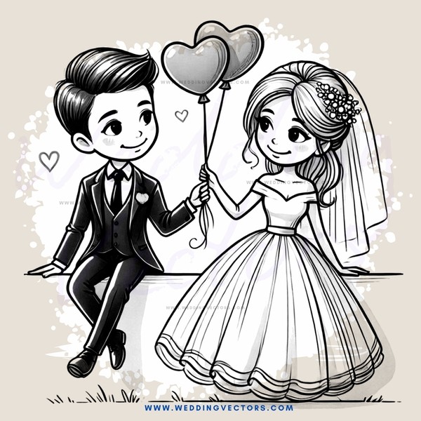 a bride and groom hold hearts