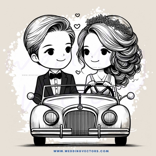 a cartoon depiction of a couple in a car