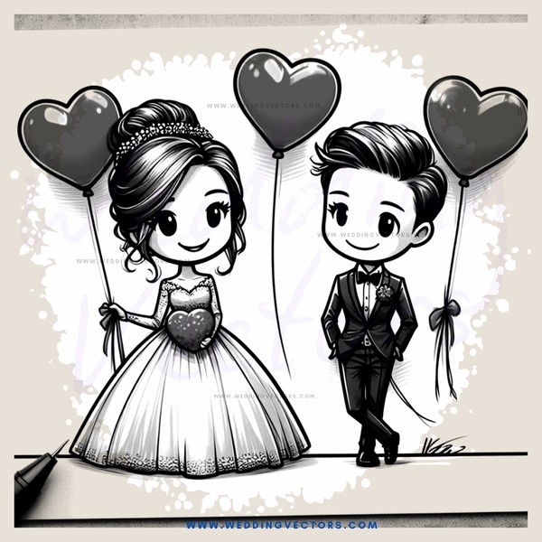 a couple standing next to each other with balloons