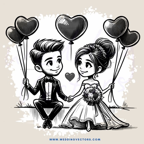 couple holding hearts and balloons