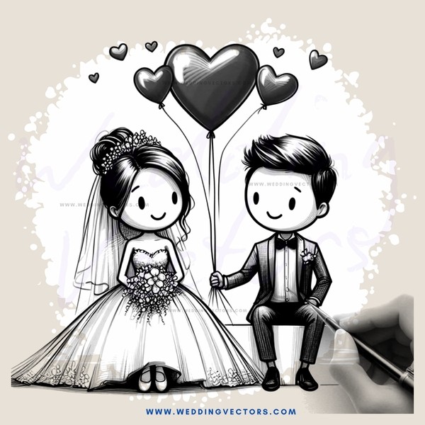 couple celebrating their wedding with heart balloons
