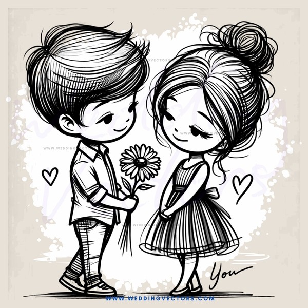 couple standing and hugging with flower