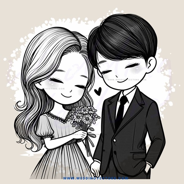a boy and girl holding hands with flowers
