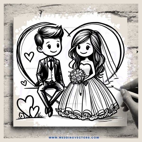 a black and white wedding sketch
