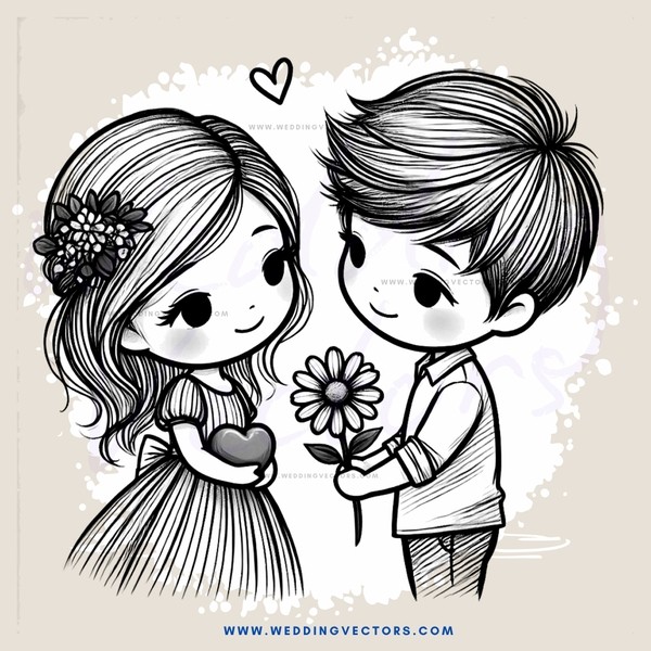 a boy and girl holding flowers