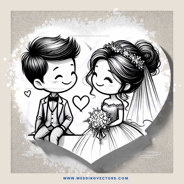 a boy and girl with hearts around them