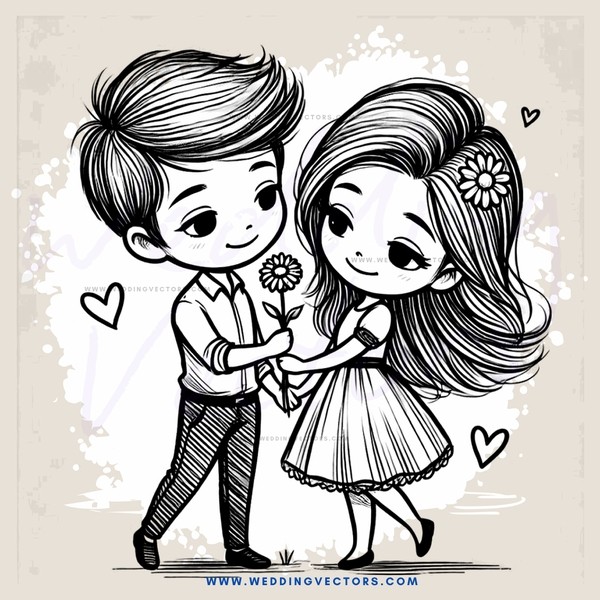 the boy and girl hold flowers