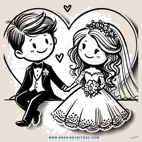 a couple in black and white illustration
