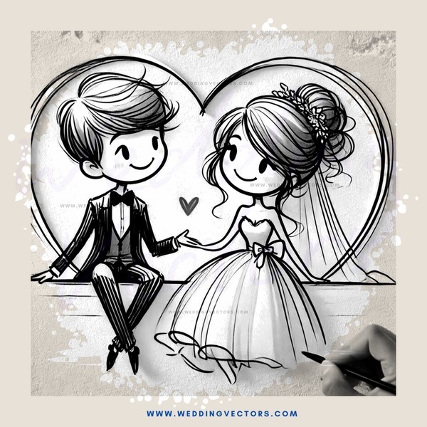 a cartoon drawing of a couple holding hands and smiling