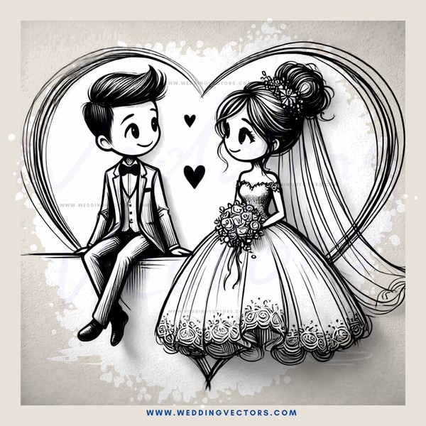 boy and girl sitting on bench with hearts around them