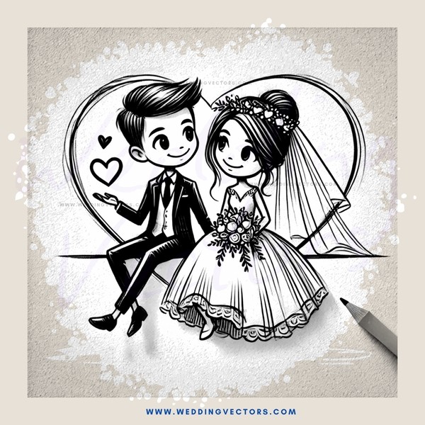 black and white wedding gift card illustration