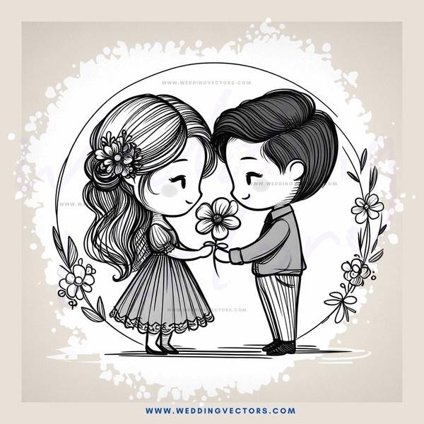couple kissing flowers on head