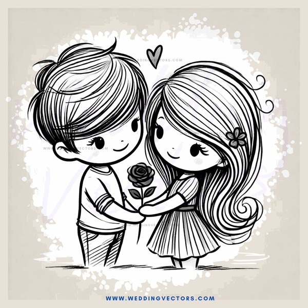 a boy and girl hugging with a rose