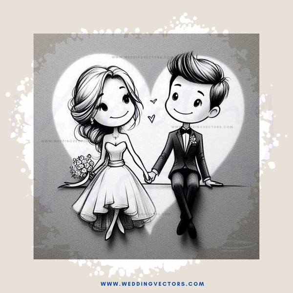 a couple sitting with hearts around them