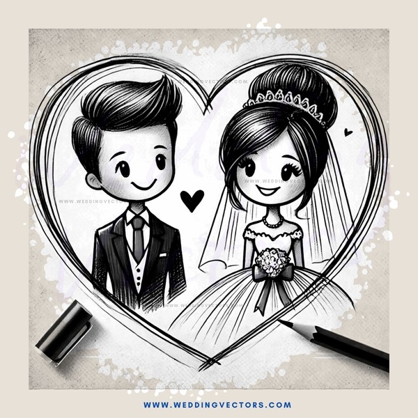 a heart drawn in black and white with a couple